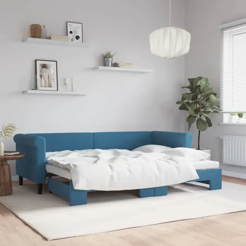 Moderne 2-in-1 slaapbank met onderschuifbed voor woon en slaapkamer - Blauw / 80 x 200 cm / met onderschuifbed - Bedden