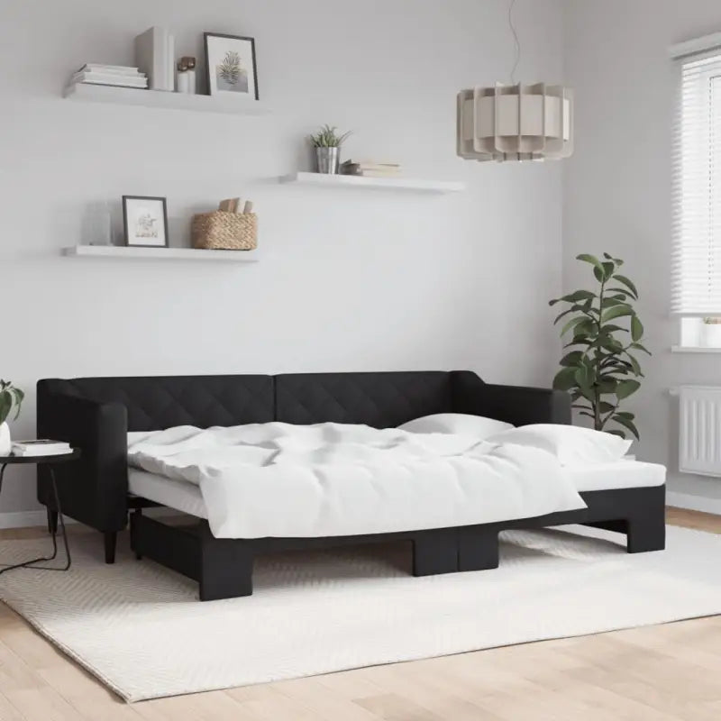 Moderne 2-in-1 slaapbank met onderschuifbed voor woon en slaapkamer - Zwart / 80 x 200 cm / met onderschuifbed - Bedden