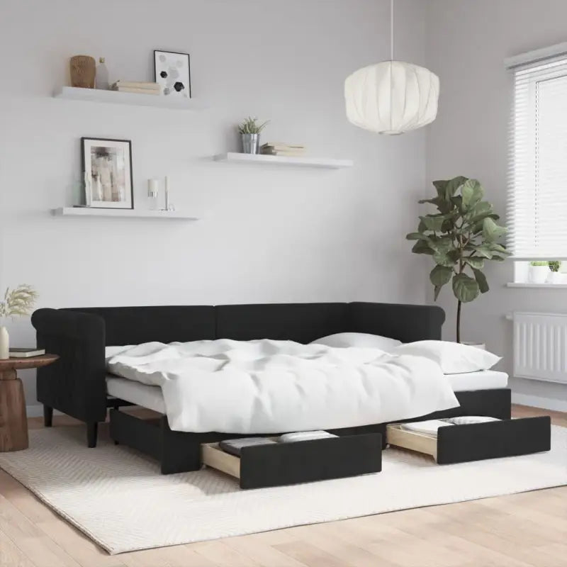Moderne 2-in-1 slaapbank met onderschuifbed voor woon en slaapkamer - Zwart / 80 x 200 cm / met onderschuifbed en lade