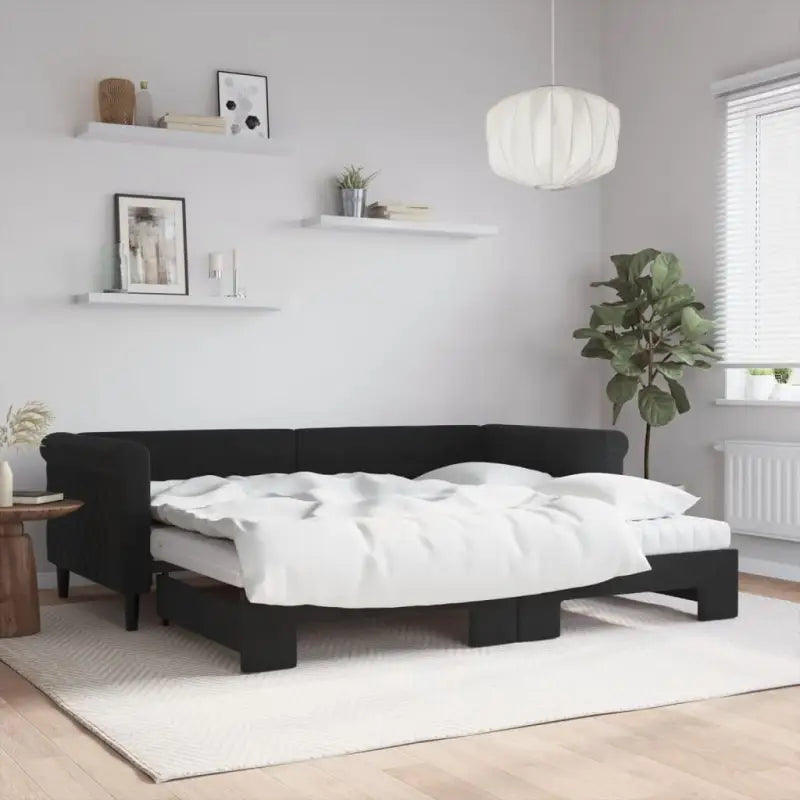 Moderne 2-in-1 slaapbank met onderschuifbed voor woon en slaapkamer - Zwart / 90 x 200 cm / met onderschuifbed