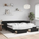 Moderne 2-in-1 slaapbank met onderschuifbed voor woon en slaapkamer - Zwart / 100 x 200 cm / met onderschuifbed en lade