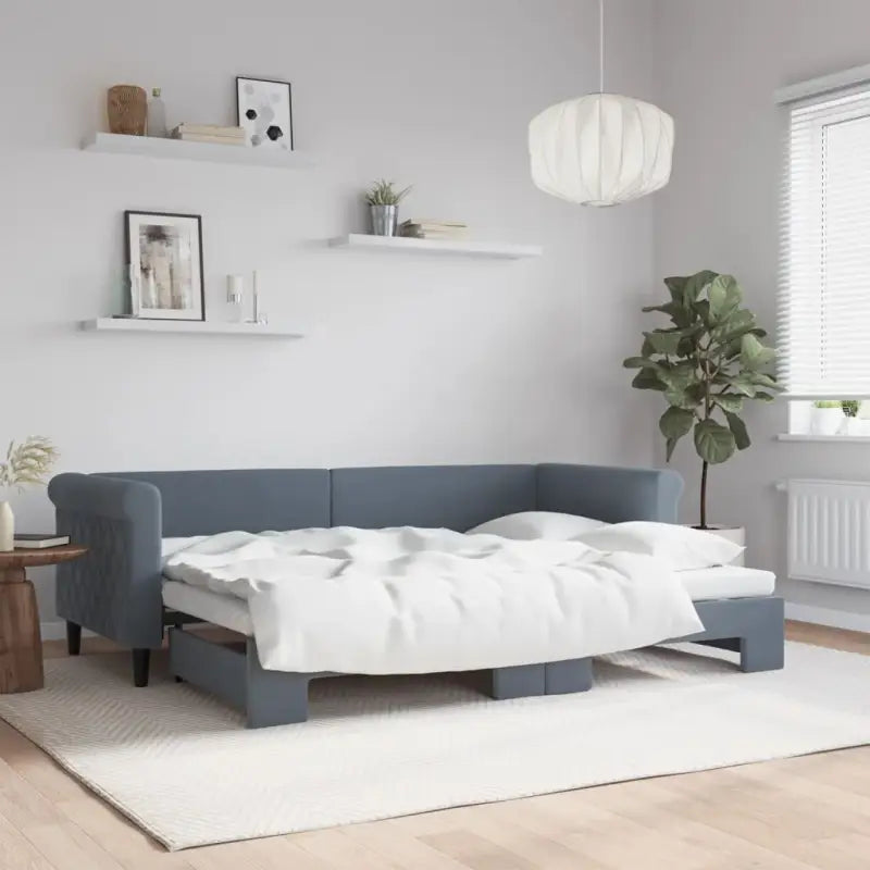 Moderne 2-in-1 slaapbank met onderschuifbed voor woon en slaapkamer - Donkergrijs / 80 x 200 cm / met onderschuifbed