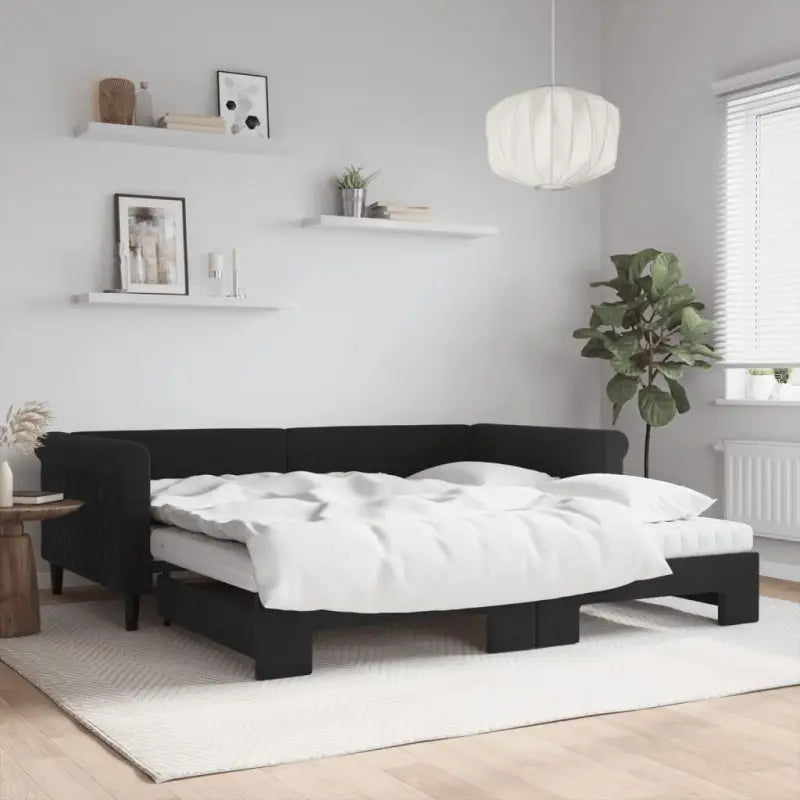 Moderne 2-in-1 slaapbank met onderschuifbed voor woon en slaapkamer - Zwart / 100 x 200 cm / met onderschuifbed