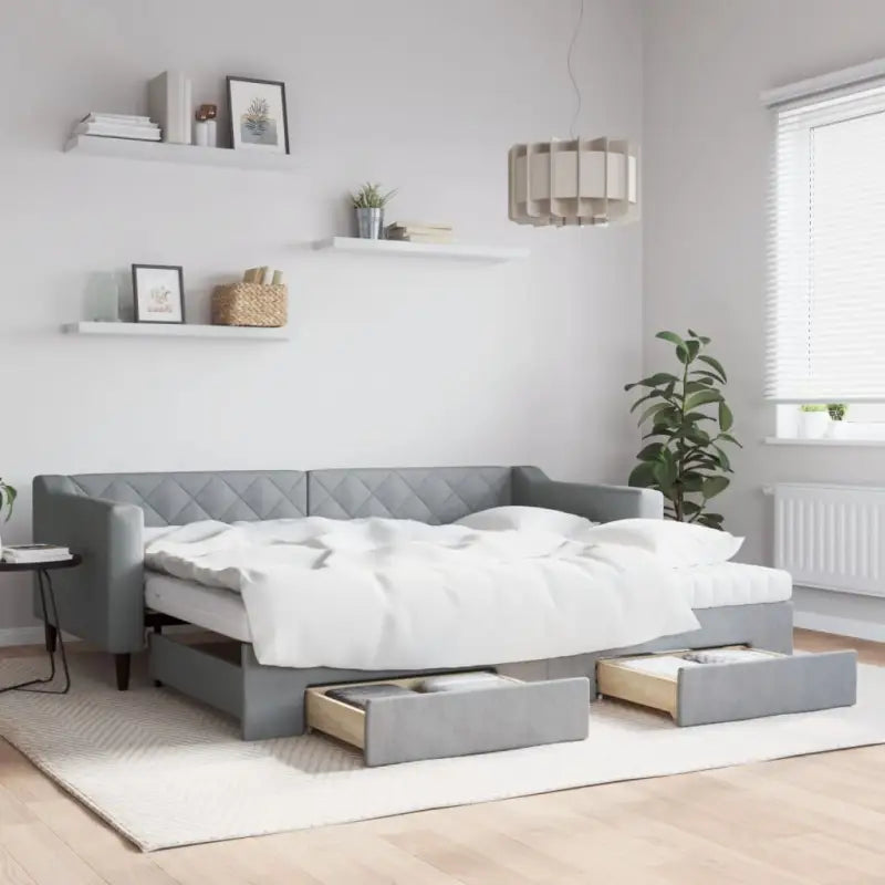 Moderne 2-in-1 slaapbank met onderschuifbed voor woon en slaapkamer - Lichtgrijs / 90 x 200 cm / met onderschuifbed