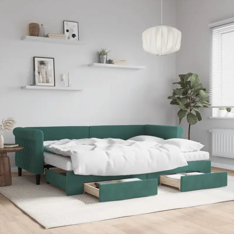 Moderne 2-in-1 slaapbank met onderschuifbed voor woon en slaapkamer - Donkergroen / 80 x 200 cm / met onderschuifbed