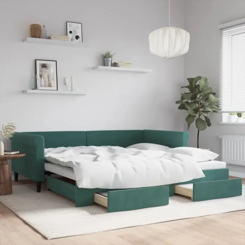 Moderne 2-in-1 slaapbank met onderschuifbed voor woon en slaapkamer - Donkergroen / 100 x 200 cm / met onderschuifbed