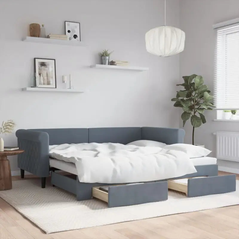 Moderne 2-in-1 slaapbank met onderschuifbed voor woon en slaapkamer - Donkergrijs / 90 x 190 cm / met onderschuifbed