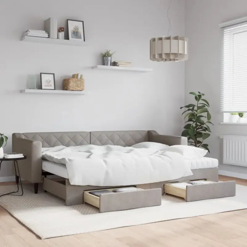 Moderne 2-in-1 slaapbank met onderschuifbed voor woon en slaapkamer - Taupe / 80 x 200 cm / met onderschuifbed en lade