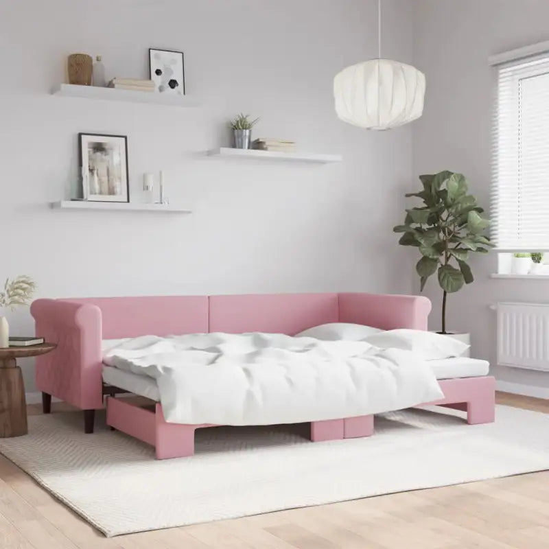 Moderne 2-in-1 slaapbank met onderschuifbed voor woon en slaapkamer - Roze / 80 x 200 cm / met onderschuifbed - Bedden