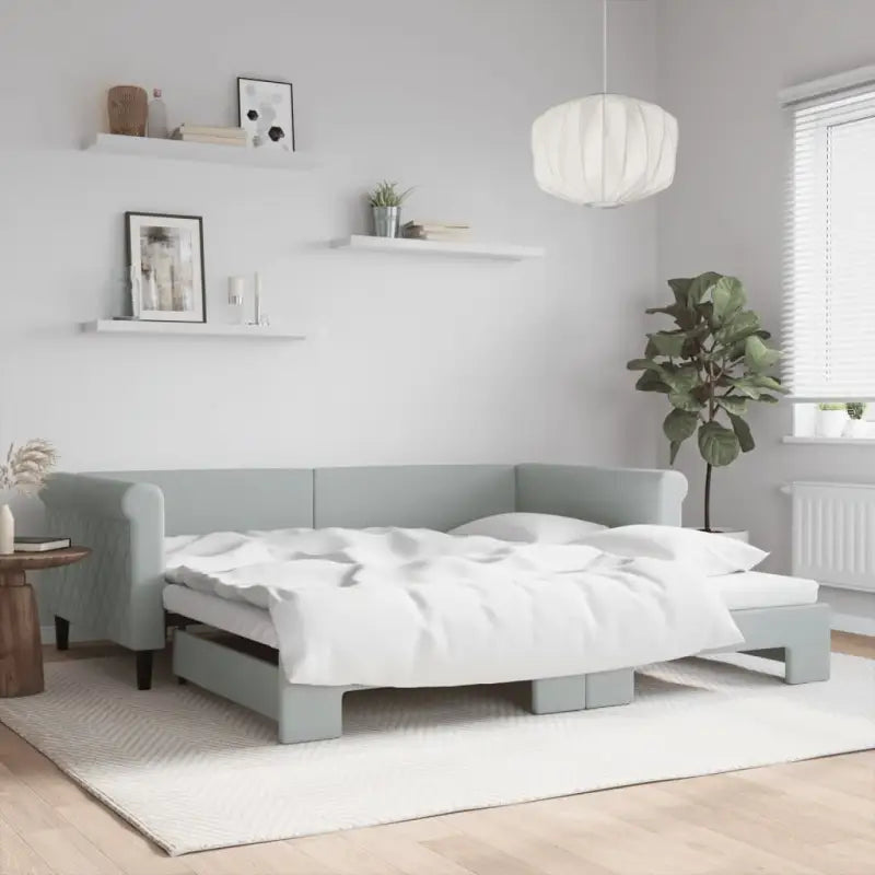 Moderne 2-in-1 slaapbank met onderschuifbed voor woon en slaapkamer - Lichtgrijs / 100 x 200 cm / met onderschuifbed