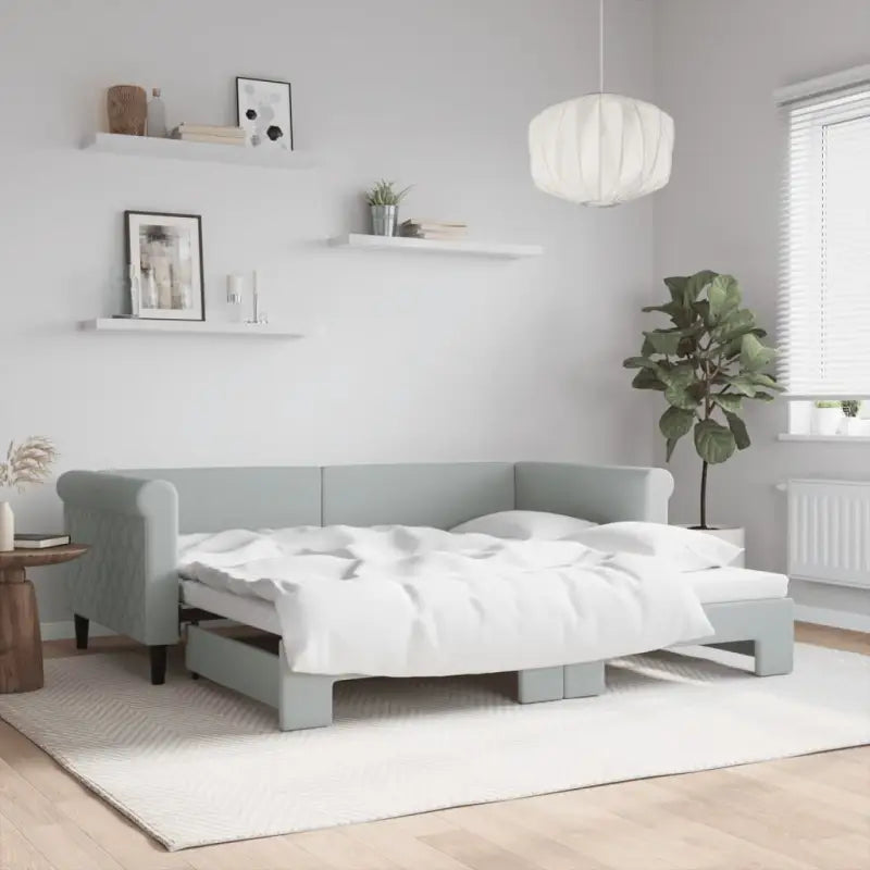 Moderne 2-in-1 slaapbank met onderschuifbed voor woon en slaapkamer - Lichtgrijs / 90 x 190 cm / met onderschuifbed