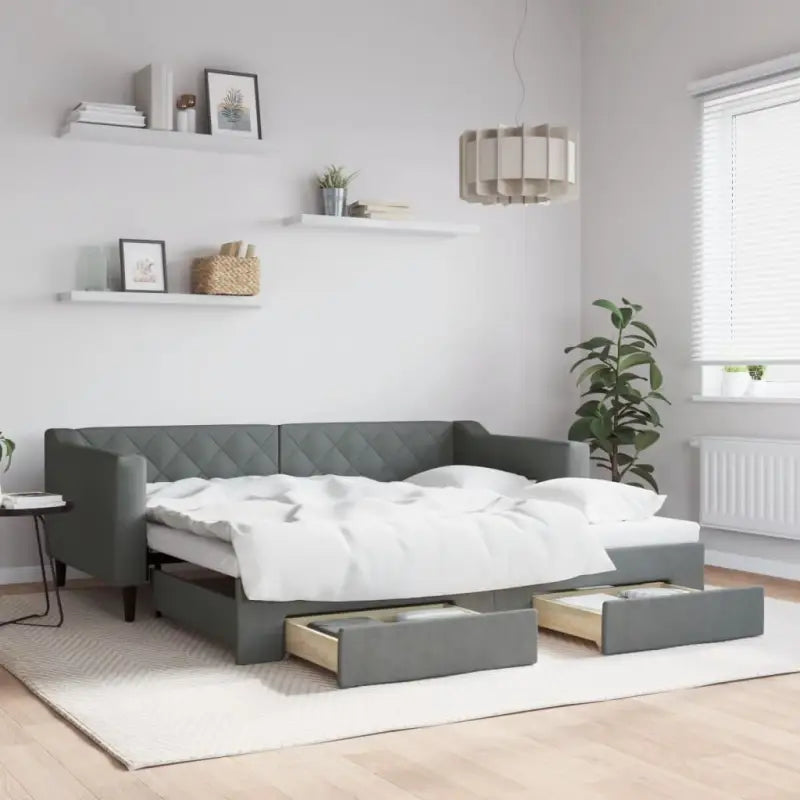 Moderne 2-in-1 slaapbank met onderschuifbed voor woon en slaapkamer - Donkergrijs / 90 x 190 cm / met onderschuifbed