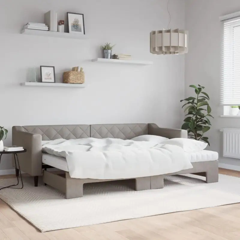 Moderne 2-in-1 slaapbank met onderschuifbed voor woon en slaapkamer - Taupe / 80 x 200 cm / met onderschuifbed