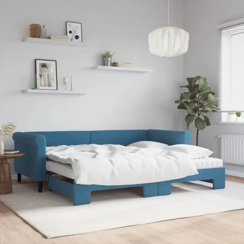 Moderne 2-in-1 slaapbank met onderschuifbed voor woon en slaapkamer - Blauw / 90 x 200 cm / met onderschuifbed
