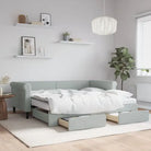 Moderne 2-in-1 slaapbank met onderschuifbed voor woon en slaapkamer - Lichtgrijs / 90 x 190 cm / met onderschuifbed