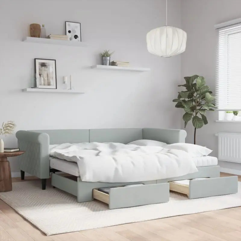 Moderne 2-in-1 slaapbank met onderschuifbed voor woon en slaapkamer - Lichtgrijs / 90 x 190 cm / met onderschuifbed