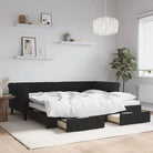 Moderne 2-in-1 slaapbank met onderschuifbed voor woon en slaapkamer - Zwart / 90 x 200 cm / met onderschuifbed en lade