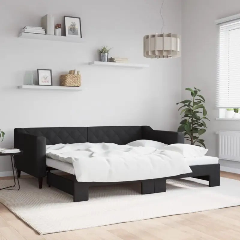 Moderne 2-in-1 slaapbank met onderschuifbed voor woon en slaapkamer - Zwart / 90 x 190 cm / met onderschuifbed - Bedden