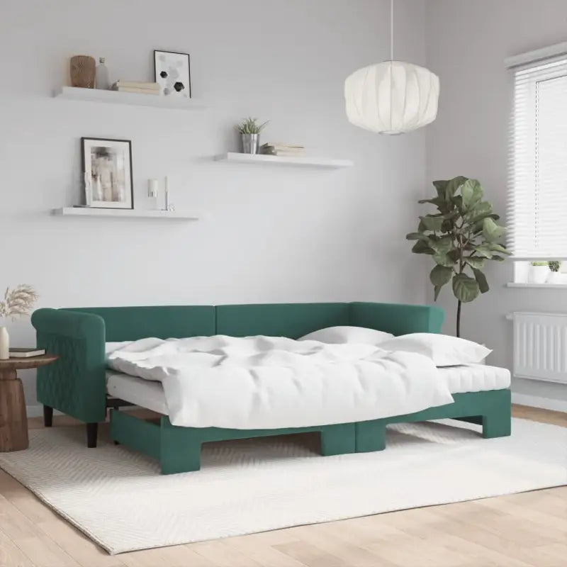 Moderne 2-in-1 slaapbank met onderschuifbed voor woon en slaapkamer - Donkergroen / 80 x 200 cm / met onderschuifbed