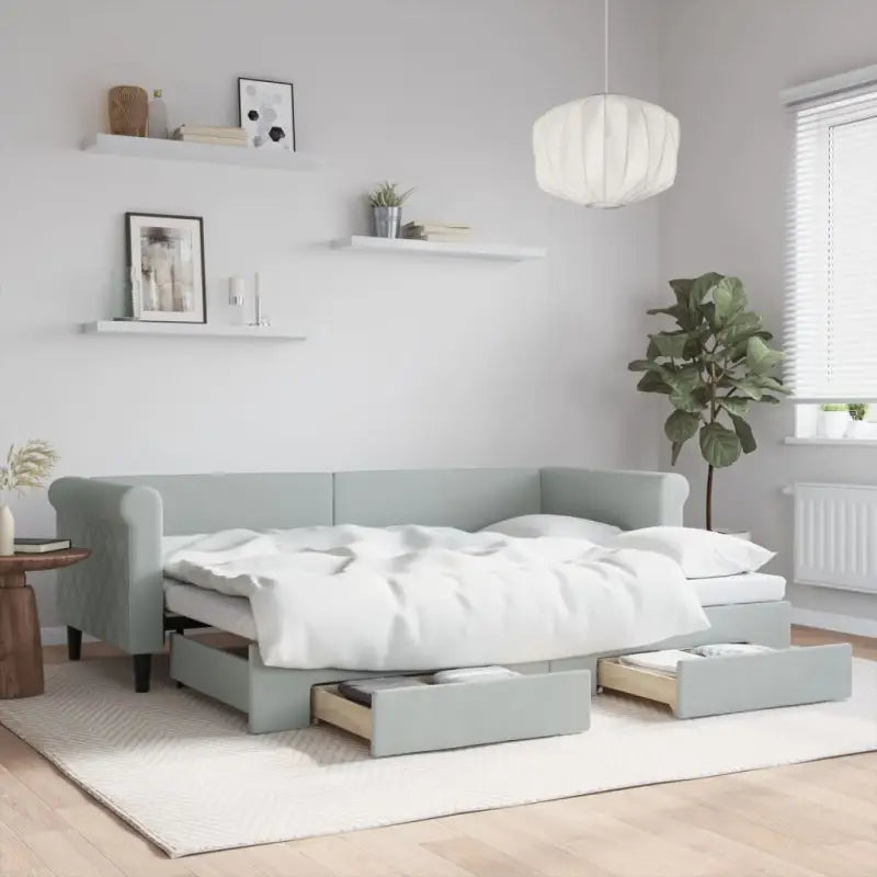 Moderne 2-in-1 slaapbank met onderschuifbed voor woon en slaapkamer - Lichtgrijs / 80 x 200 cm / met onderschuifbed