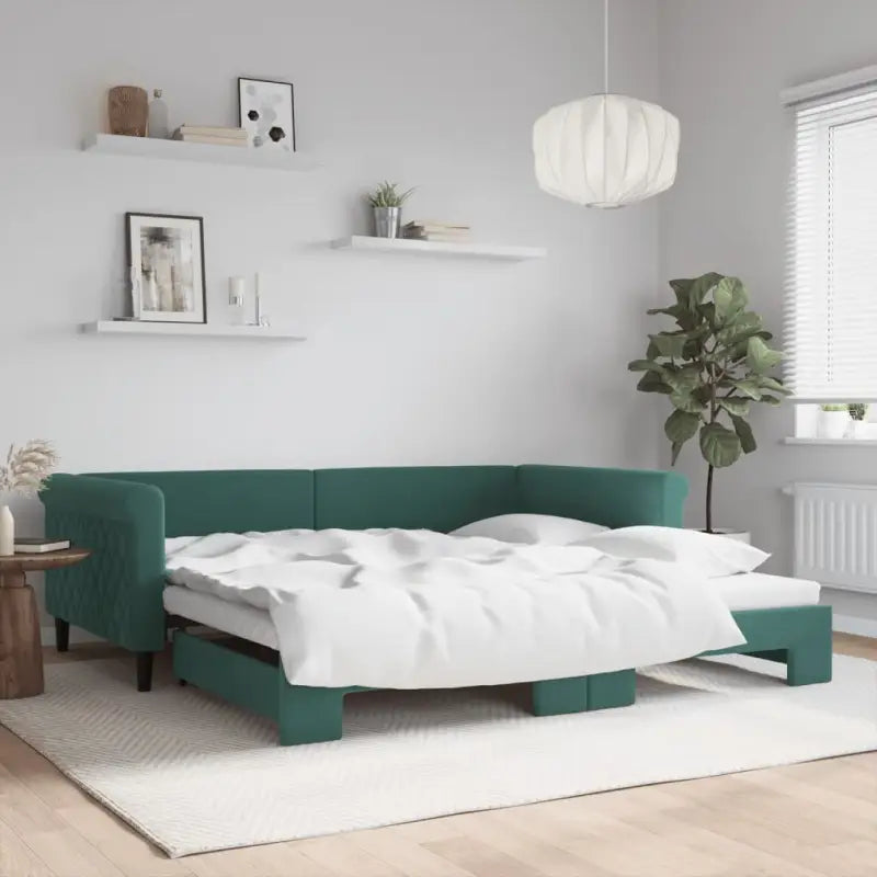 Moderne 2-in-1 slaapbank met onderschuifbed voor woon en slaapkamer - Donkergroen / 100 x 200 cm / met onderschuifbed