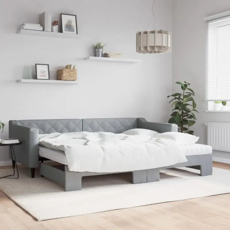 Moderne 2-in-1 slaapbank met onderschuifbed voor woon en slaapkamer - Lichtgrijs / 90 x 200 cm / met onderschuifbed