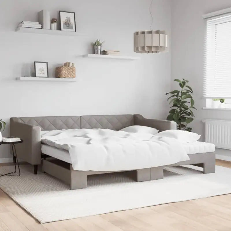 Moderne 2-in-1 slaapbank met onderschuifbed voor woon en slaapkamer - Taupe / 100 x 200 cm / met onderschuifbed