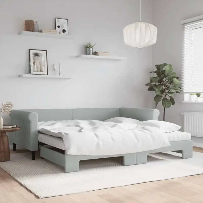 Moderne 2-in-1 slaapbank met onderschuifbed voor woon en slaapkamer - Lichtgrijs / 100 x 200 cm / met onderschuifbed
