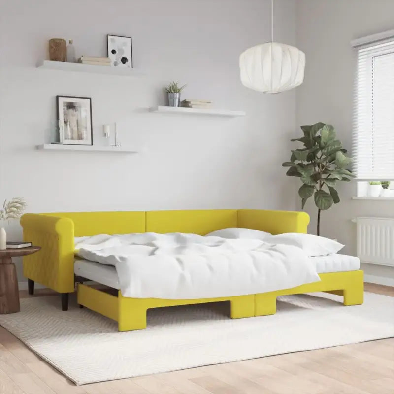 Moderne 2-in-1 slaapbank met onderschuifbed voor woon en slaapkamer - Geel / 90 x 200 cm / met onderschuifbed en matras