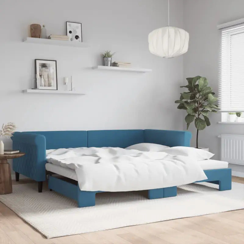 Moderne 2-in-1 slaapbank met onderschuifbed voor woon en slaapkamer - Blauw / 100 x 200 cm / met onderschuifbed