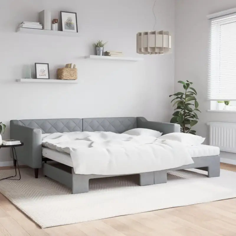 Moderne 2-in-1 slaapbank met onderschuifbed voor woon en slaapkamer - Lichtgrijs / 100 x 200 cm / met onderschuifbed