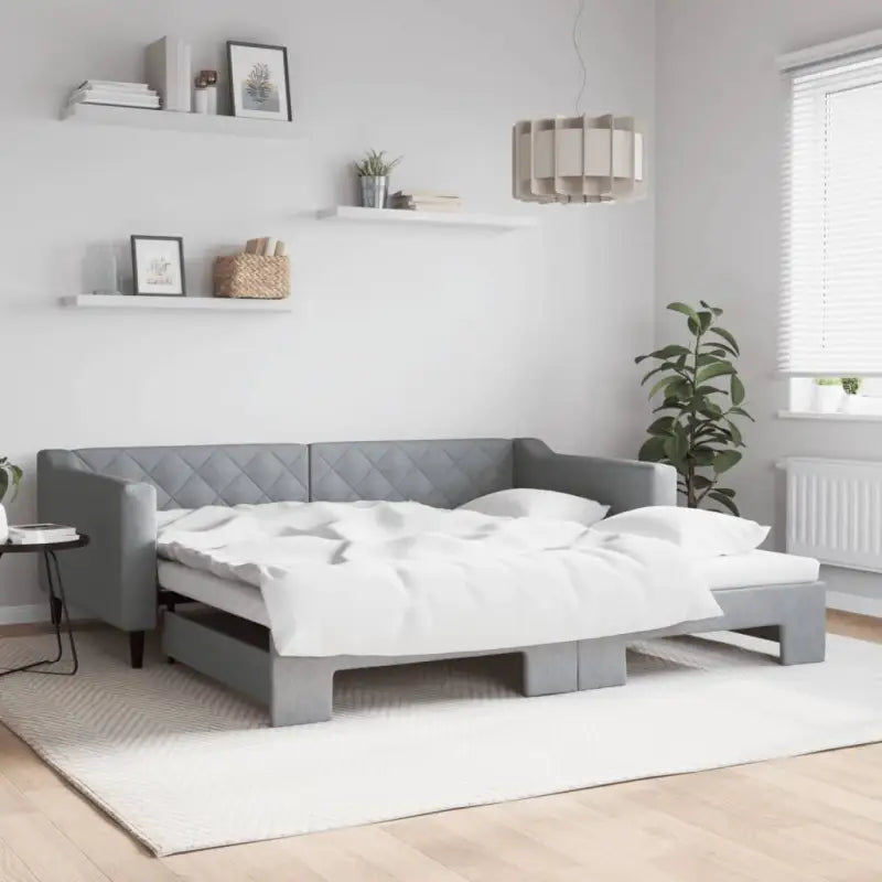 Moderne 2-in-1 slaapbank met onderschuifbed voor woon en slaapkamer - Lichtgrijs / 100 x 200 cm / met onderschuifbed