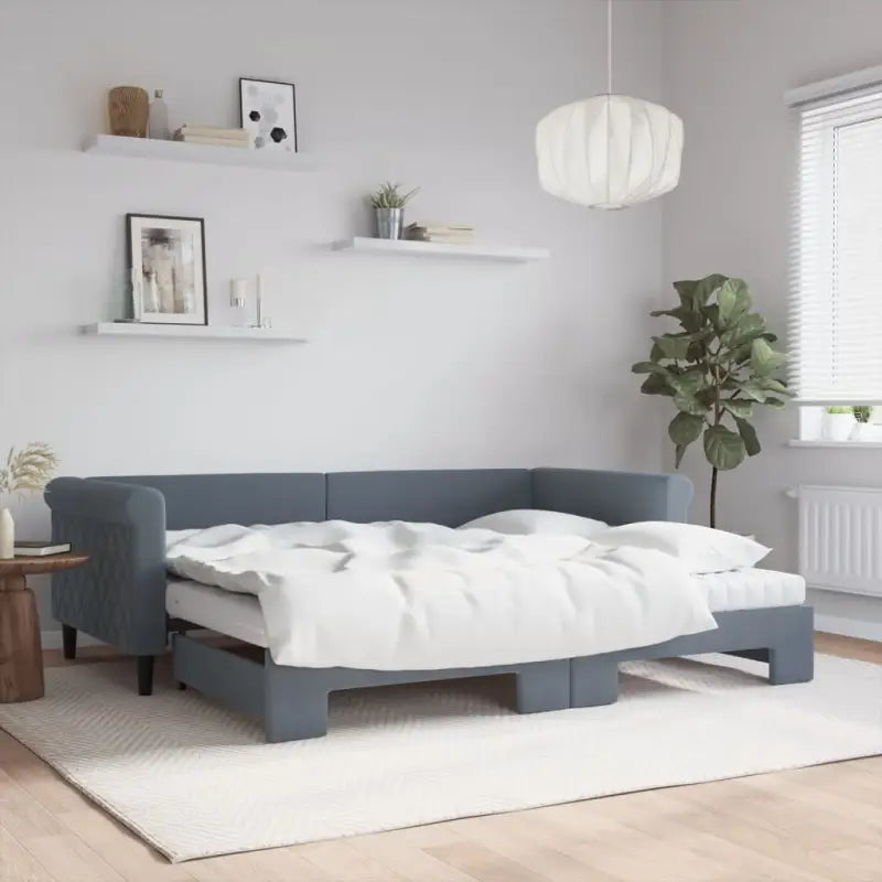 Moderne 2-in-1 slaapbank met onderschuifbed voor woon en slaapkamer - Donkergrijs / 90 x 200 cm / met onderschuifbed