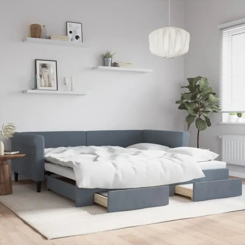 Moderne 2-in-1 slaapbank met onderschuifbed voor woon en slaapkamer - Donkergrijs / 100 x 200 cm / met onderschuifbed