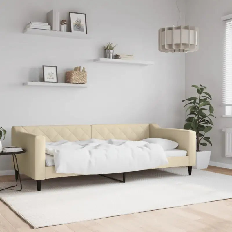 Moderne 2-in-1 slaapbank met onderschuifbed voor woon en slaapkamer - Crème / 90 x 200 cm / zonder matras - Bedden &