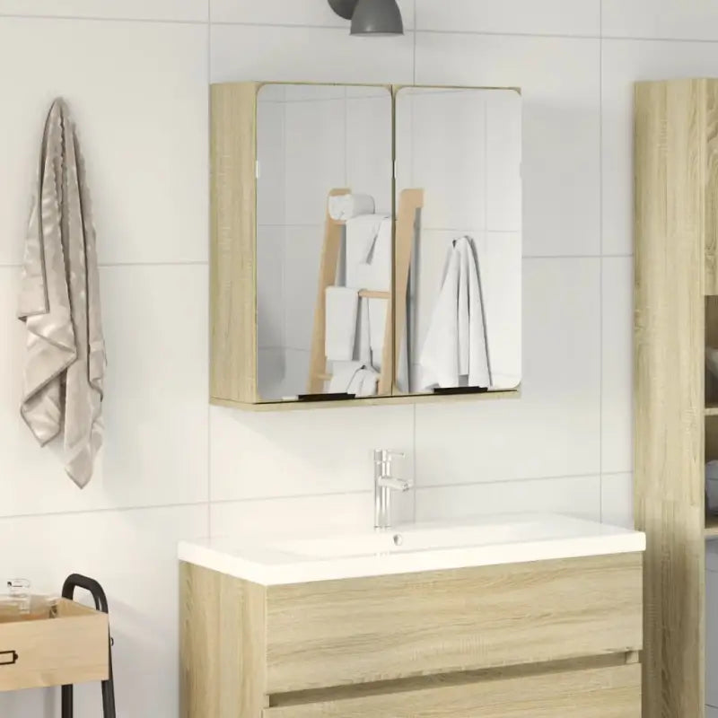 Moderne badkamerkaptafel van bewerkt hout met spiegel en opbergruimte - Sonoma eiken / 1 - Badkamerkaptafels