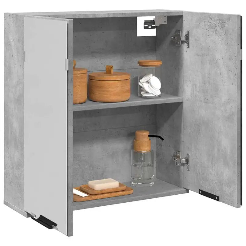 Moderne badkamerkaptafel van bewerkt hout met spiegel en opbergruimte - Betongrijs / 1 - Badkamerkaptafels