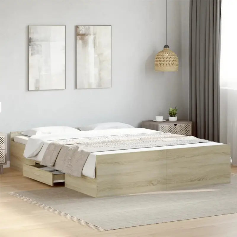 Moderne bedframe met lades van bewerkt hout voor een stijlvolle slaapkamer - Sonoma eiken / 140 x 200 cm - Bedden &