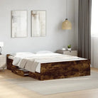 Moderne bedframe met lades van bewerkt hout voor een stijlvolle slaapkamer - Gerookt eiken / 135 x 190 cm - Bedden &