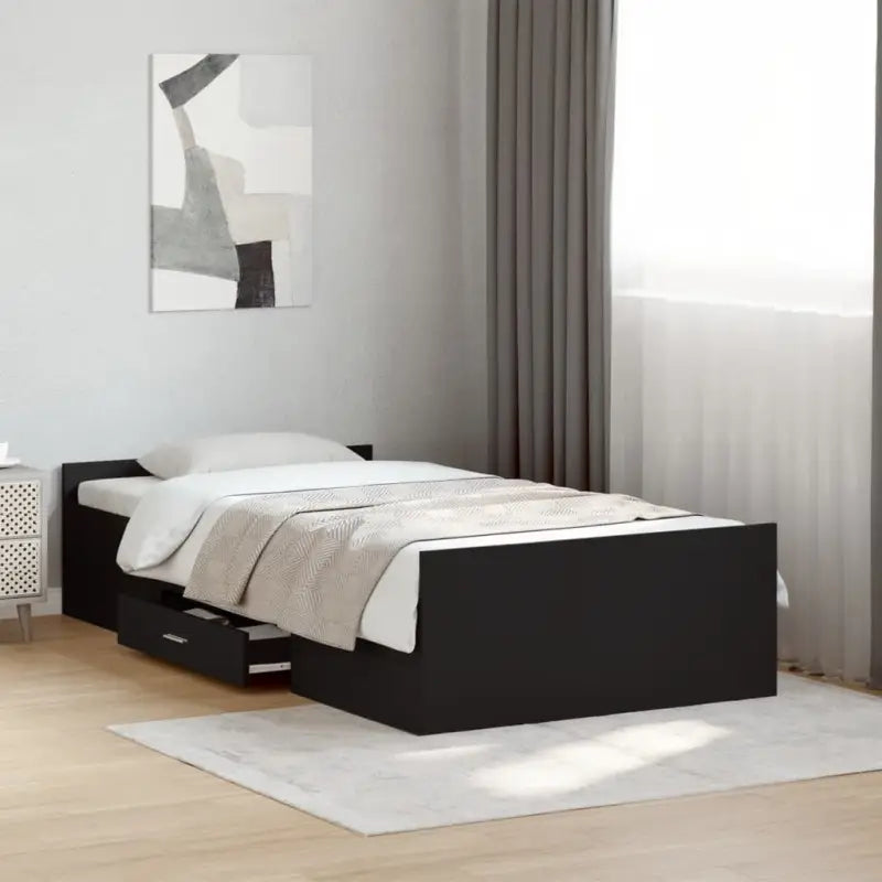 Moderne bedframe met lades van bewerkt hout voor een stijlvolle slaapkamer - Zwart / 75 x 190 cm - Bedden & bedframes