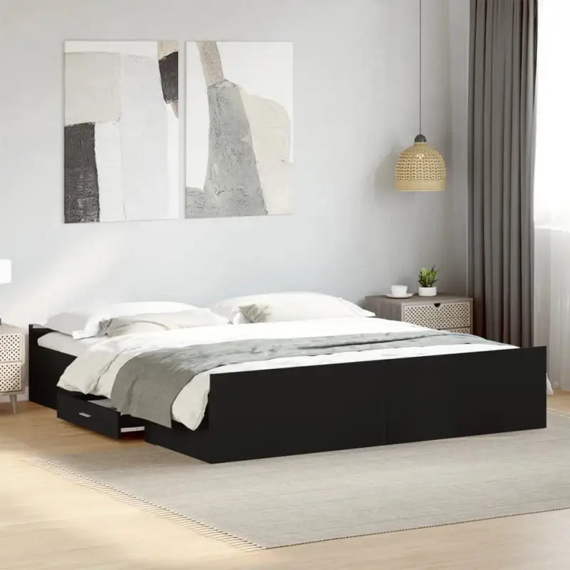 Moderne bedframe met lades van bewerkt hout voor een stijlvolle slaapkamer - Zwart / 180 x 200 cm - Bedden & bedframes