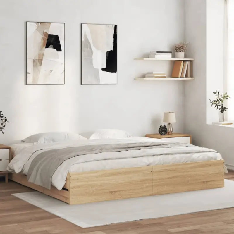 Moderne bedframe met lades van bewerkt hout voor een stijlvolle slaapkamer - Sonoma eiken / 180 x 200 cm - Bedden &