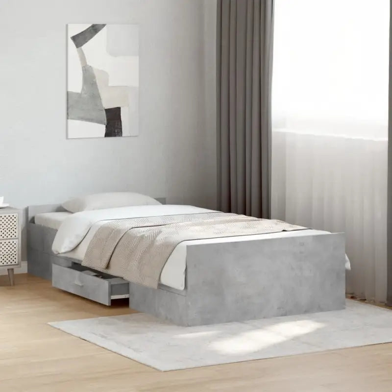 Moderne bedframe met lades van bewerkt hout voor een stijlvolle slaapkamer - Betongrijs / 100 x 200 cm - Bedden &