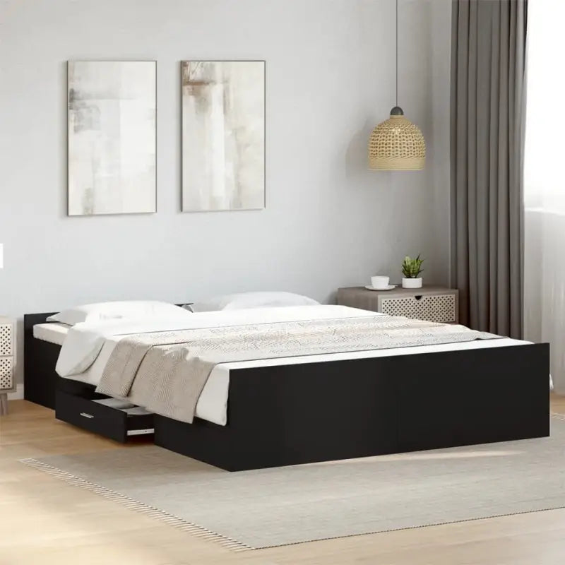 Moderne bedframe met lades van bewerkt hout voor een stijlvolle slaapkamer - Zwart / 160 x 200 cm - Bedden & bedframes