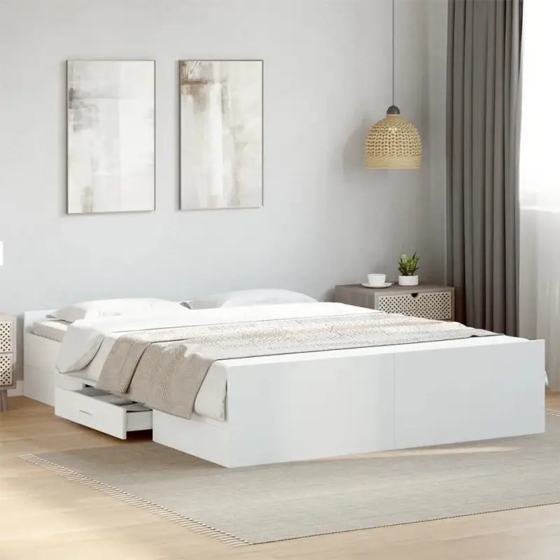 Moderne bedframe met lades van bewerkt hout voor een stijlvolle slaapkamer - Wit / 150 x 200 cm - Bedden & bedframes
