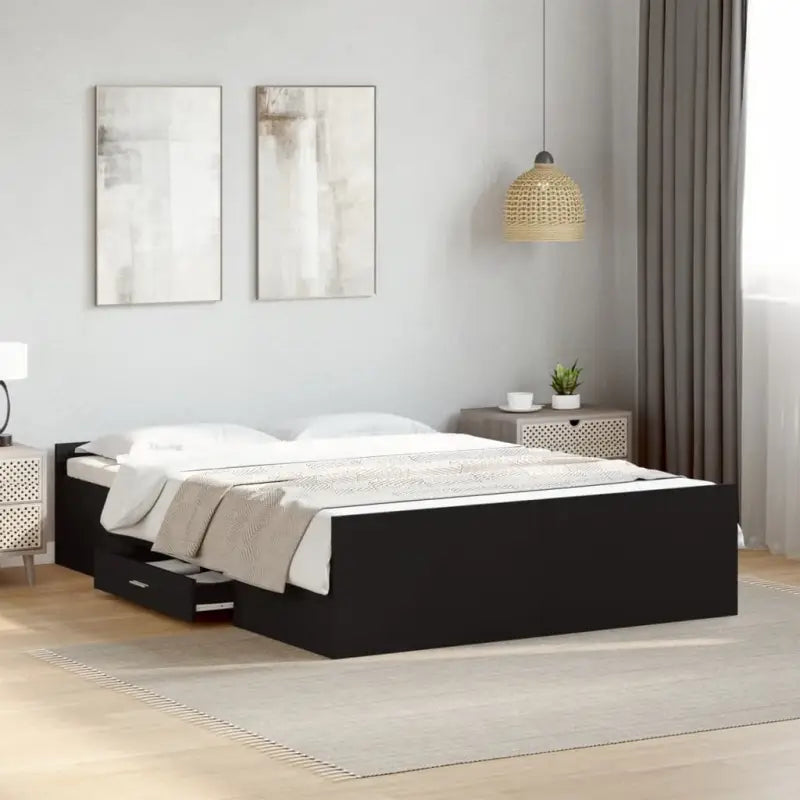 Moderne bedframe met lades van bewerkt hout voor een stijlvolle slaapkamer - Zwart / 140 x 190 cm - Bedden & bedframes