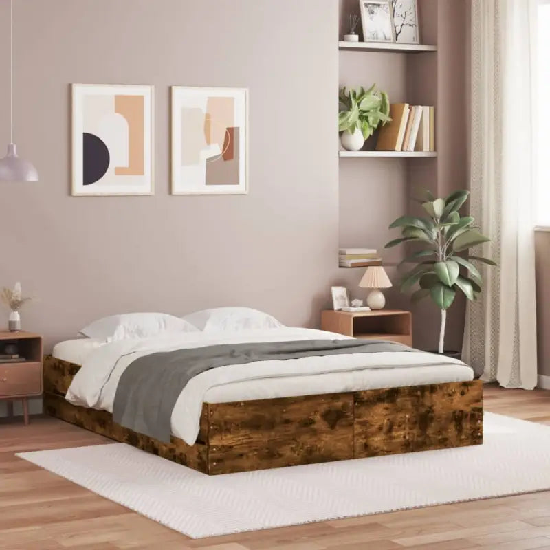 Moderne bedframe met lades van bewerkt hout voor een stijlvolle slaapkamer - Gerookt eiken / 140 x 190 cm - Bedden &