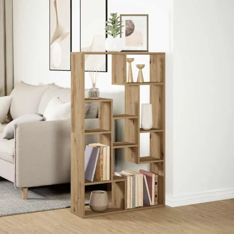 Moderne boekenkast van bewerkt hout met geometrisch design - Boekenkasten
