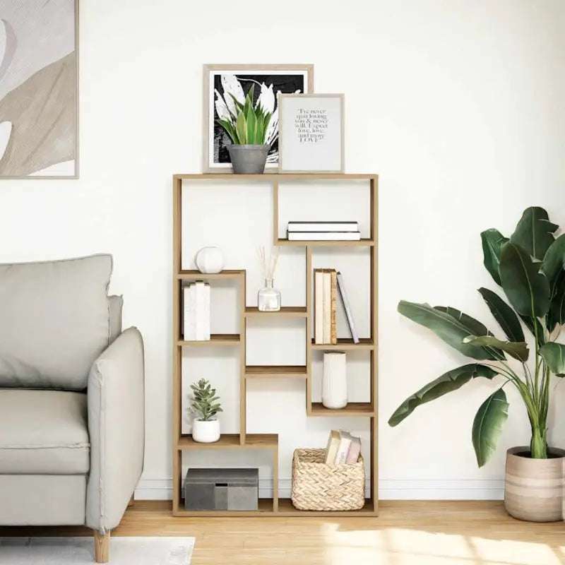 Moderne boekenkast van bewerkt hout met geometrisch design - Boekenkasten