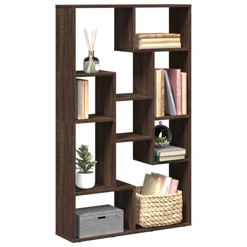 Moderne boekenkast van bewerkt hout met geometrisch design - bruin eikenkleur / 1 / 72 cm - Boekenkasten